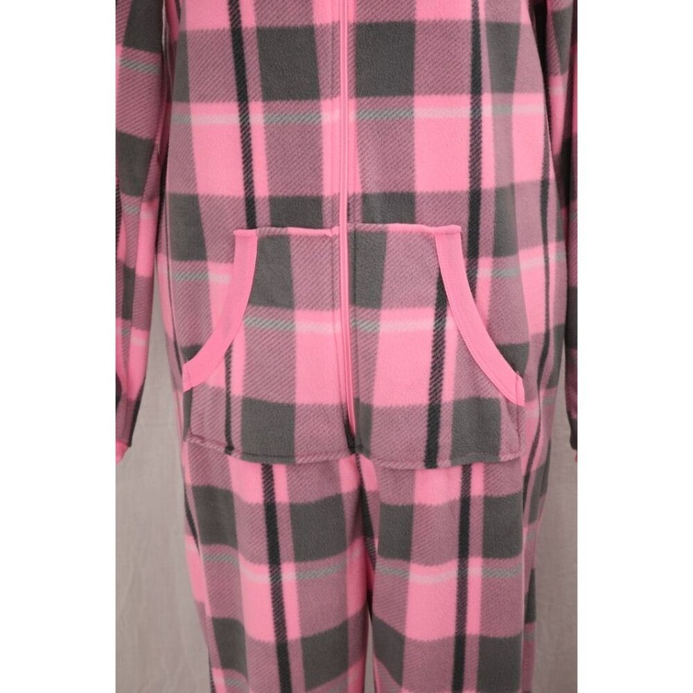 Secret Treasures Pink Gray Plaid Fleece Pajamas Size Medium 8 10 VTG Footless 1 - Picture 3 of 11